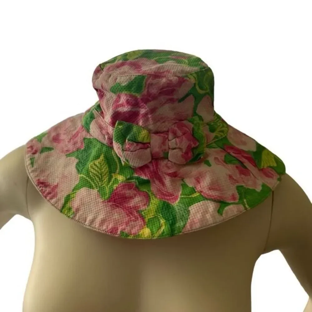 Janie and Jack Sun‎ Hat Girls 4-5 Pink Floral Seersucker Bow Summer
